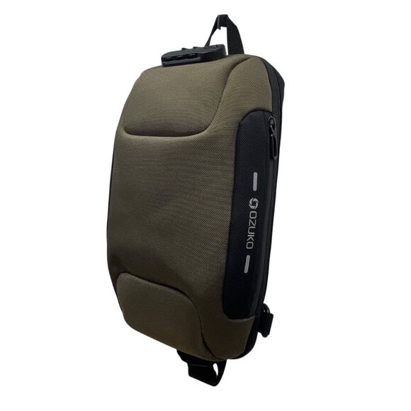 Ozuko Green Waterproof Fabric Anti-Theft USB Port Compact Crossbody Backpack - Picture 5 of 14